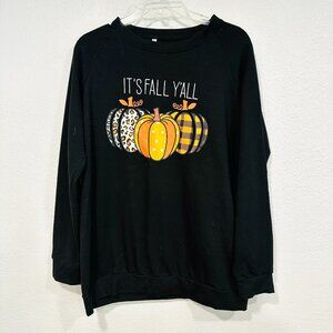 Womens XL Pullover Black Sweatshirt Pumpkins ITS FALL Y'ALL Graphics Lightweight